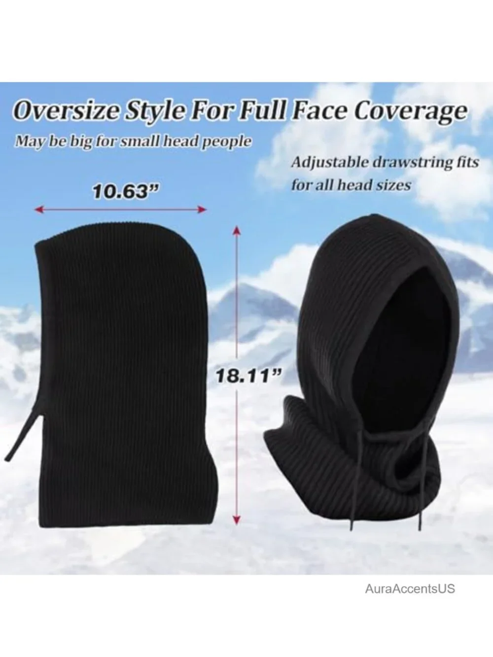 Oversize Knit Balaclava Hooded Scarf Hat Winter Neck Gaiter for Women Men